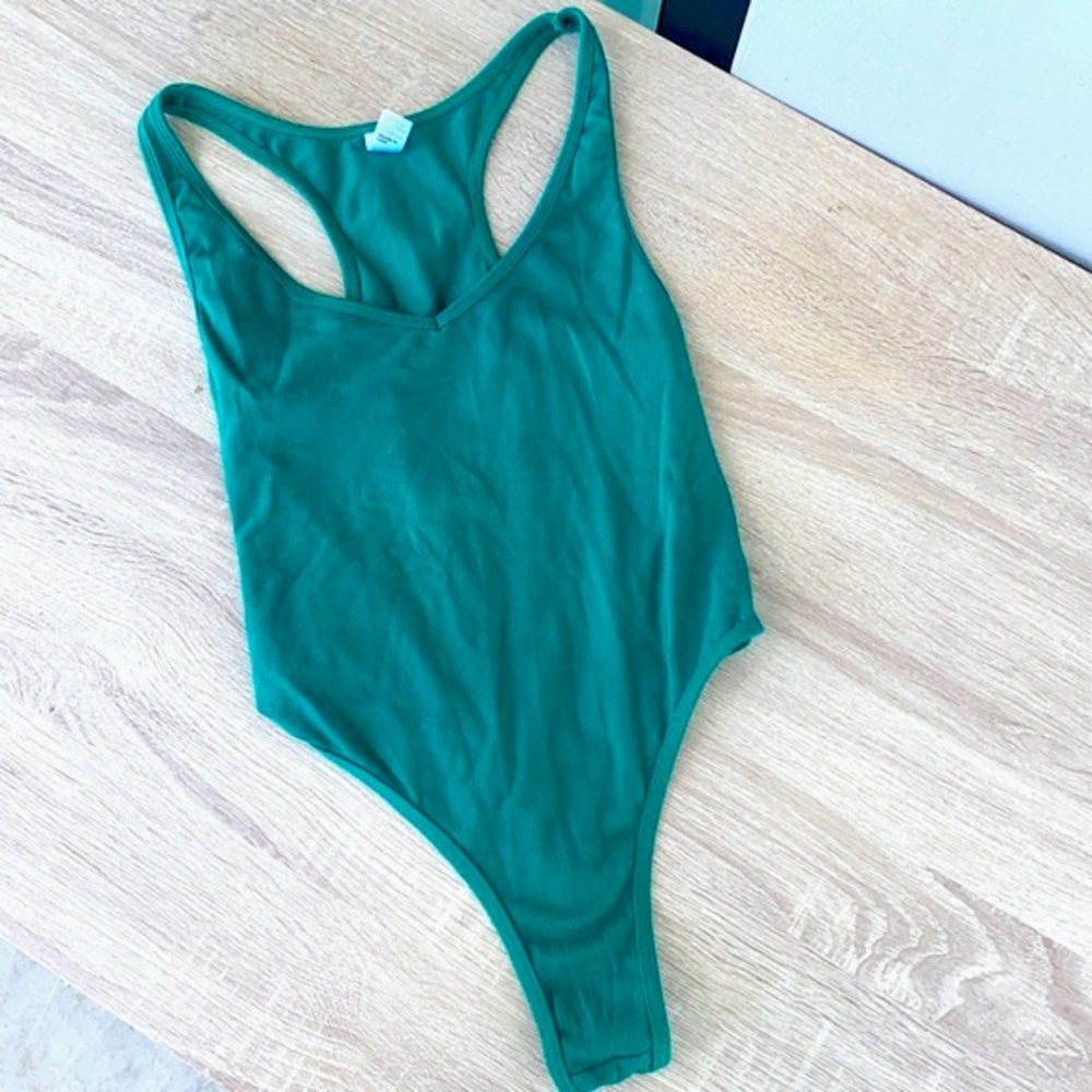 green racerback bodysuit